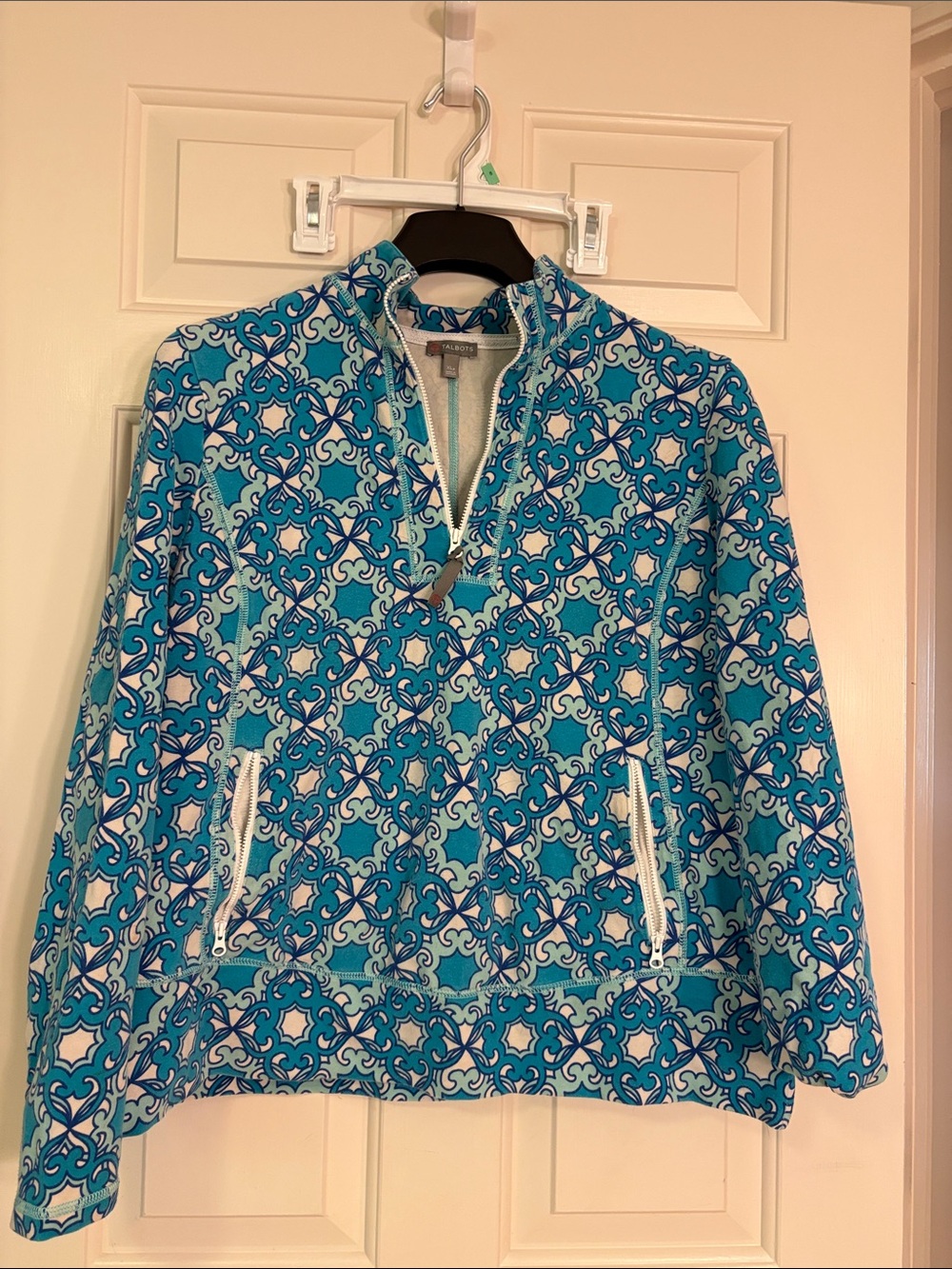 Talbots Blue & Turquoise Geometric Quarter-Zip Pullover